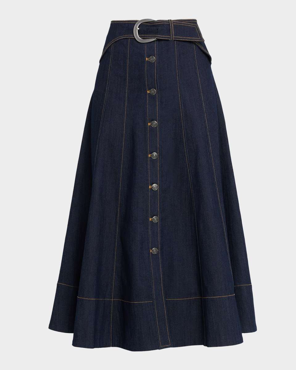 Briony Belted Denim Midi Skirt